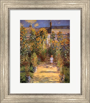 Framed Artist&#39;s Garden at Vetheuil with Boy, c.1880 Print