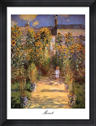 Framed Artist&#39;s Garden at Vetheuil with Boy, c.1880 Print