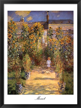 Framed Artist&#39;s Garden at Vetheuil with Boy, c.1880 Print