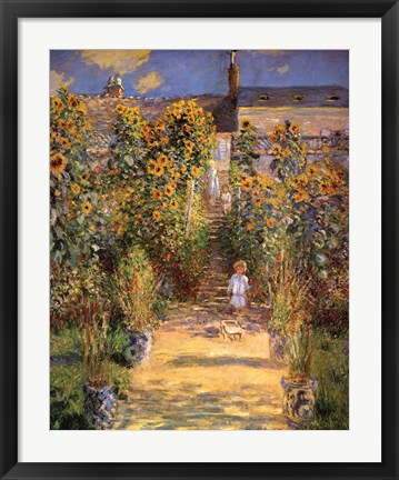 Framed Artist&#39;s Garden at Vetheuil with Boy, c.1880 Print