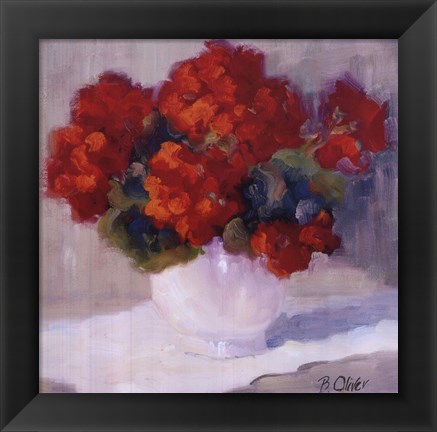 Framed Red Geraniums Print