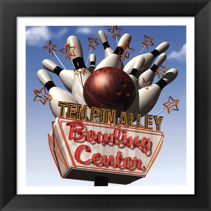 Framed Ten Pin Alley Bowling Center Print