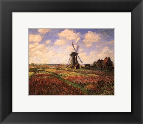 Framed Tulip Fields with Windmill Print