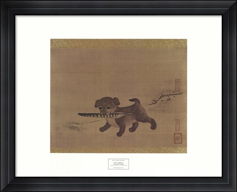 Framed Puppy Carrying a Pheasant Feather Print