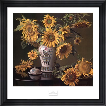 Framed Sunflowers in a Chinese Vase Print