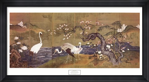 Framed Cranes Along a River Print
