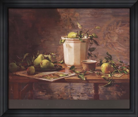 Framed Pears and Tapestry Print