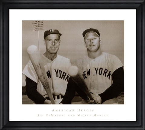 Framed American Hero's Joe Dimaggio &amp; Mickey Mantle Print
