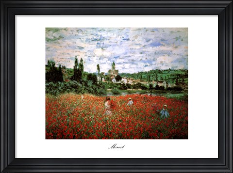 Framed Field of Poppies, Vetheuil Print