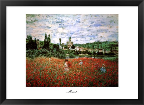 Framed Field of Poppies, Vetheuil Print