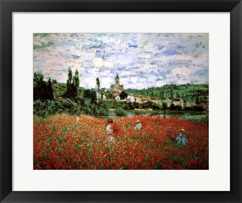 Framed Field of Poppies, Vetheuil Print