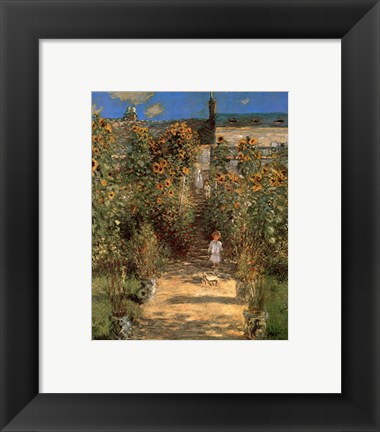 Framed Artist&#39;s Garden at Vetheuil with Boy, c.1880 Print