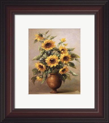 Framed Sunflowers In Bronze I Print