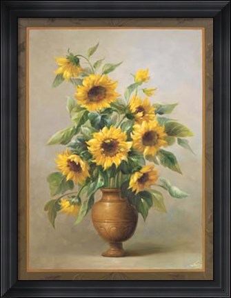 Framed Sunflowers In Bronze I Print