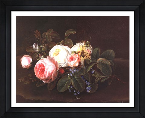 Framed Still Life with Roses and Forget-Me-Nots Print