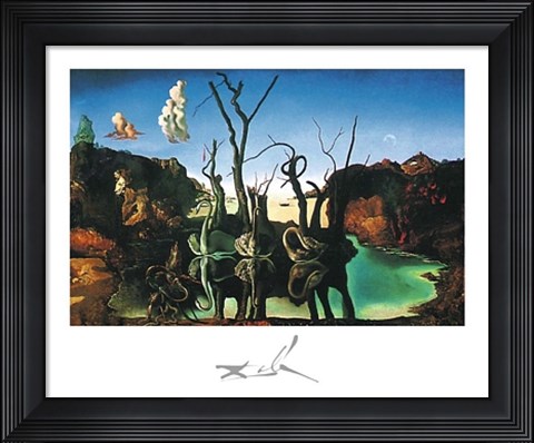 Framed Swans Reflecting Elephants, c.1937 Print
