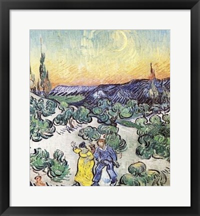 Framed La Promenade le Soir a Saint-Remy Print