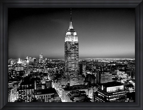 Framed Empire State Building at Night Print