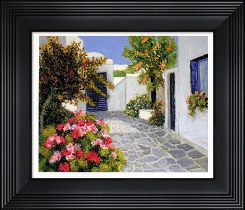 Framed Fleurs Roses a Mykonos Print