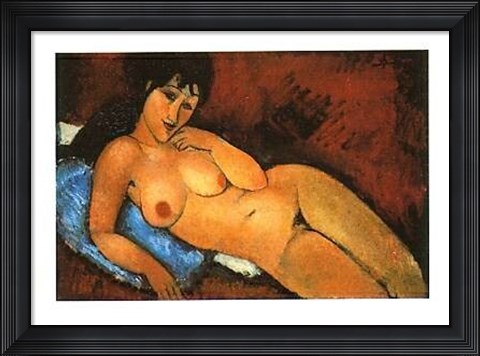 Framed Nu Sur Coussin Bleu Print