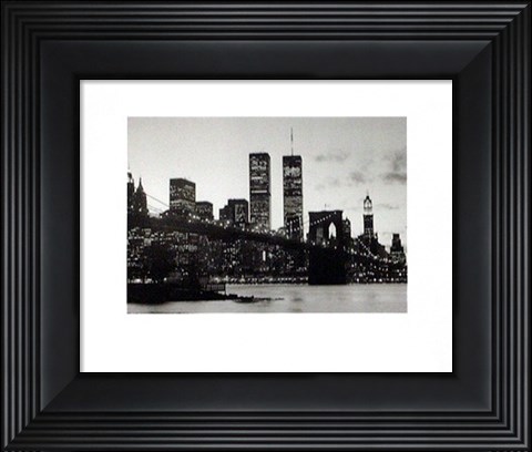Framed WTC Over Brooklyn Bridge (Night) Print