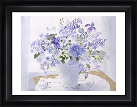 Framed Blue Floral Spray Print