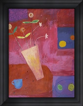 Framed Floral Study in Red and Blue Print