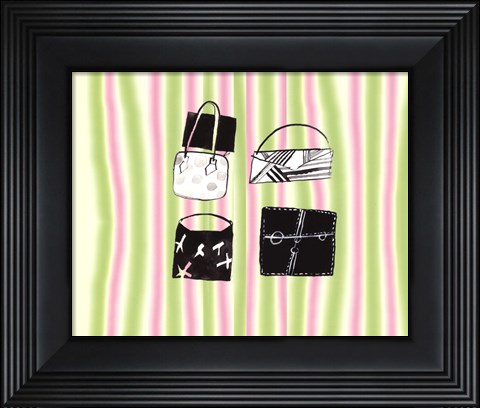 Framed Quatre Sacs a Main sur Rose et Vert Print