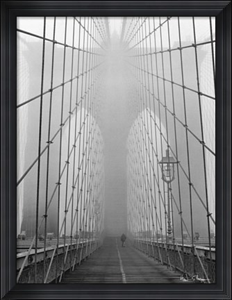 Framed Foggy Day on Brooklyn Bridge Print