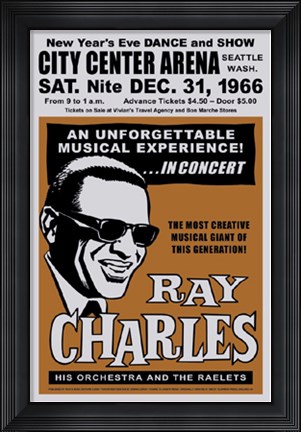 Framed Ray Charles, Seattle, New Year&#39;s Eve, 1966 Print