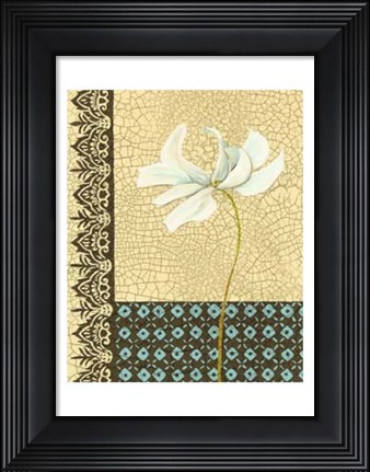 Framed Crackled Tile Botanical I Print