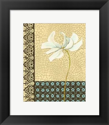 Framed Crackled Tile Botanical I Print