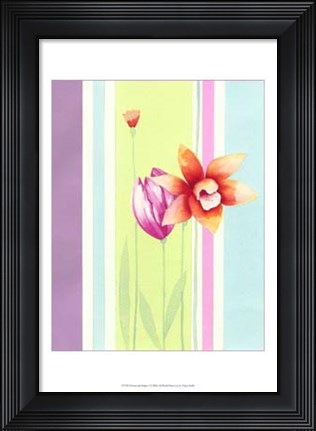 Framed Flowers &amp; Stripes I Print