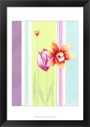 Framed Flowers &amp; Stripes I Print