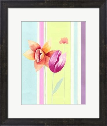 Framed Flowers &amp; Stripes II Print