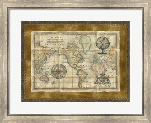 Framed Antique World Map Print