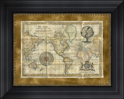 Framed Antique World Map Print