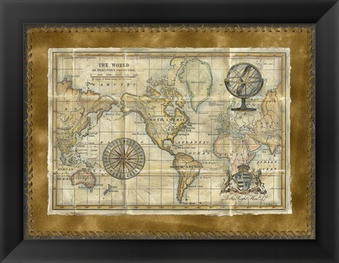 Framed Antique World Map Print