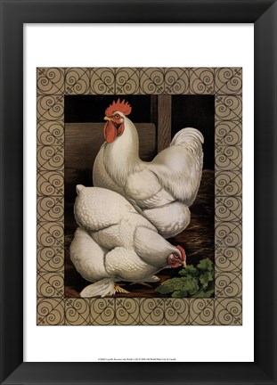 Framed Cassell&#39;s Roosters with Border I Print