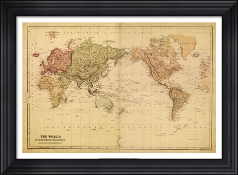 Framed Map of the World, c.1800&#39;s (mercator projection) Print