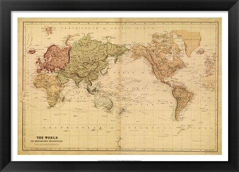 Framed Map of the World, c.1800&#39;s (mercator projection) Print