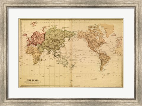 Framed Map of the World, c.1800&#39;s (mercator projection) Print