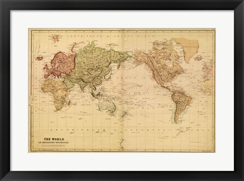 Framed Map of the World, c.1800&#39;s (mercator projection) Print