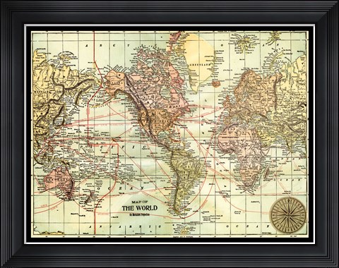 Framed World Map with black border Print