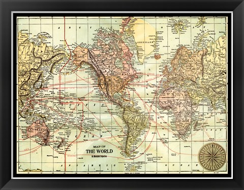 Framed World Map with black border Print
