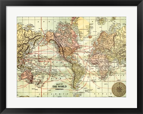 Framed World Map with black border Print