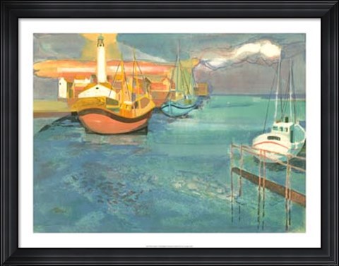 Framed Boats in Harbor I Print