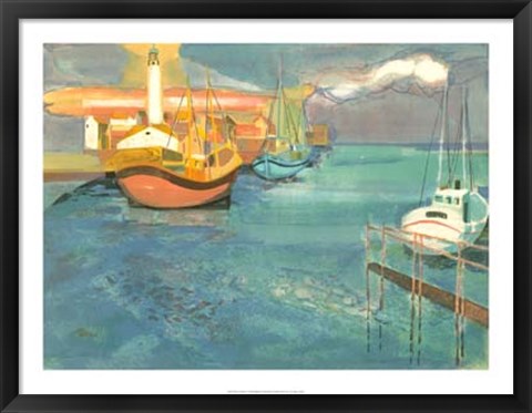 Framed Boats in Harbor I Print