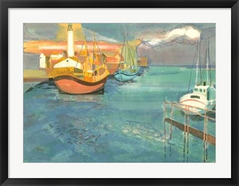 Framed Boats in Harbor I Print