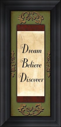 Framed Words to Live By, Sage/GoldDream, Believe, Discover Print